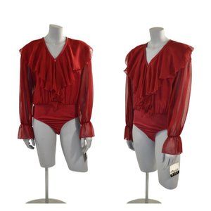1990s NOS Cranberry Red Ruffled Bodysuit by Marnie West